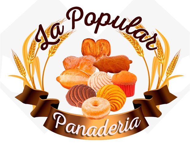 The La Popular Panaderia logo, wheat stalks around fresh pan dulce over a bronze ribbon